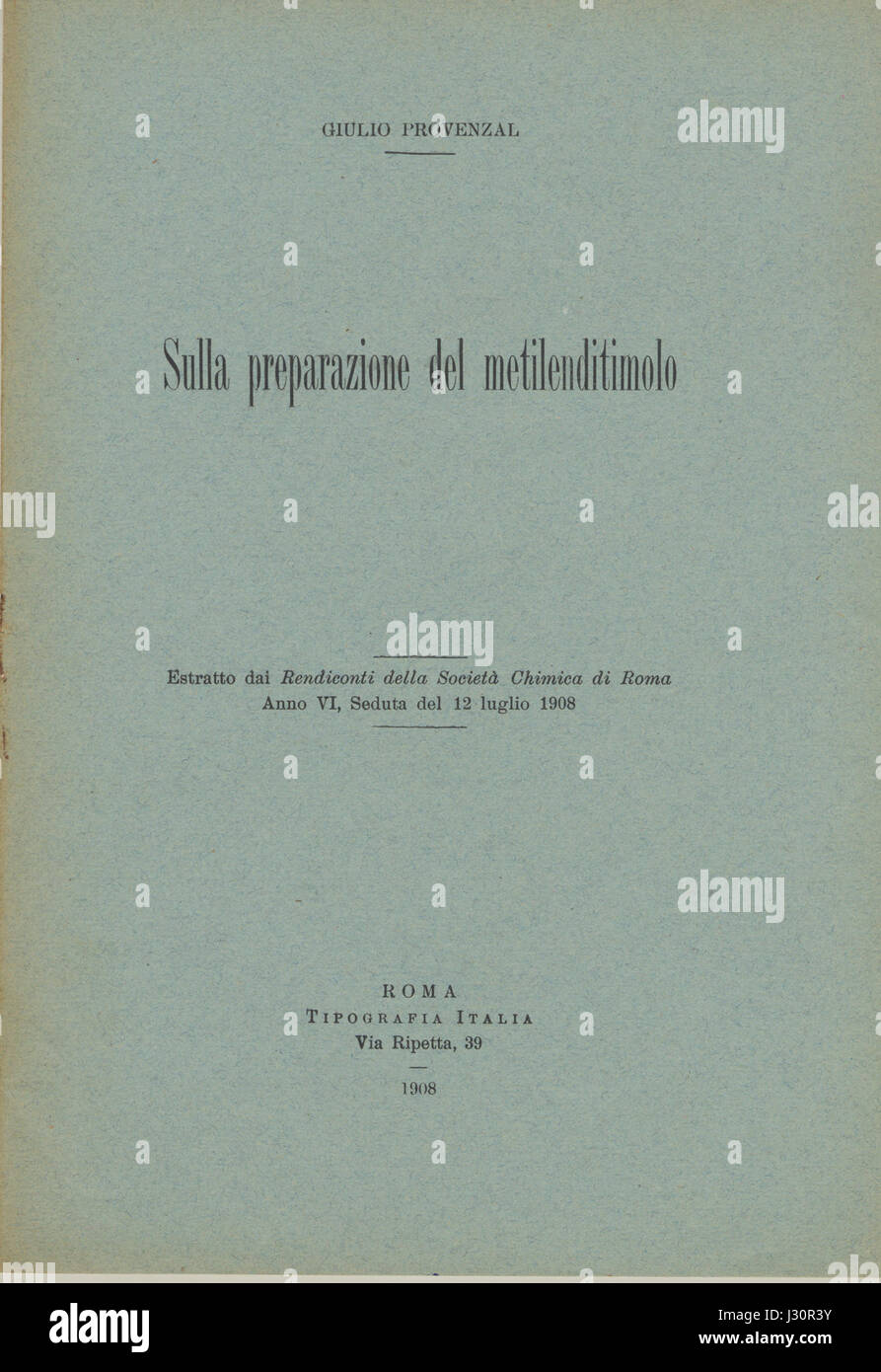 Die Arbeit von Giulio Provenzal, die im Museo della Scienza e Tecnologia in Mailand untergebracht ist, konzentriert sich auf die Herstellung von Methylenditimol, einer Verbindung mit bedeutenden chemischen Eigenschaften. Das Stück veranschaulicht den Prozess seiner Synthese und spiegelt Fortschritte in der wissenschaftlichen Forschung und die Rolle der Chemie in der technologischen Entwicklung wider. Stockfoto