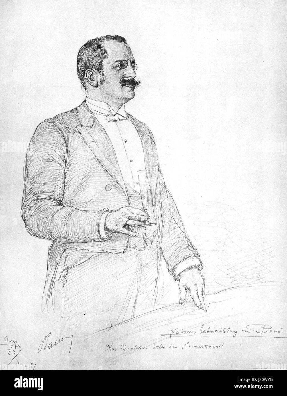 Dieses Porträt von Albert Ballin, aufgenommen 1891 vom Künstler C.W. Allers, zeigt den einflussreichen deutschen Geschäftsmann und Direktor der Hamburg-America Line. Ballin war maßgeblich an der Transformation der Schifffahrtsindustrie beteiligt und spielte eine Schlüsselrolle im internationalen Handel und im internationalen Reiseverkehr im späten 19. Und frühen 20. Jahrhundert. Stockfoto