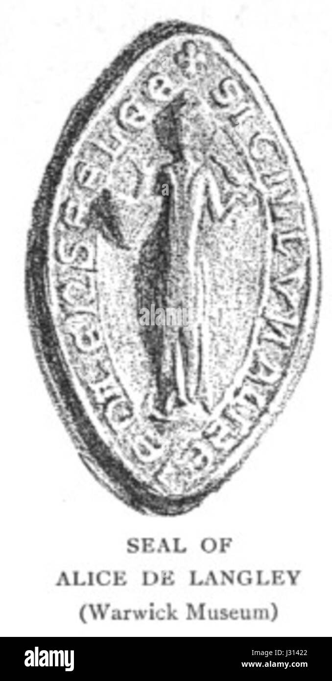 Alice of Langley ist wahrscheinlich eine historische oder literarische Figur. Ihre Geschichte kann mit der mittelalterlichen englischen Geschichte oder mit der umfassenderen Erzählung des mittelalterlichen Adels und Königs verbunden sein. Spezifische Einzelheiten bedürfen einer weiteren Klärung auf der Grundlage des Kontexts. Stockfoto