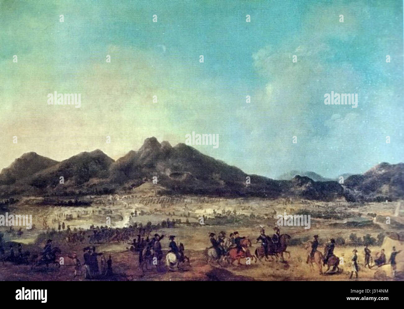 Die Bataille de Boulou bezieht sich auf die Schlacht von Boulou, die während der Französischen Unabhängigkeitskriege stattfand. Diese Schlacht war ein bedeutender Konflikt in der Region der Pyrenäen und war Teil der französischen Militärgeschichte im späten 18. Jahrhundert. Stockfoto