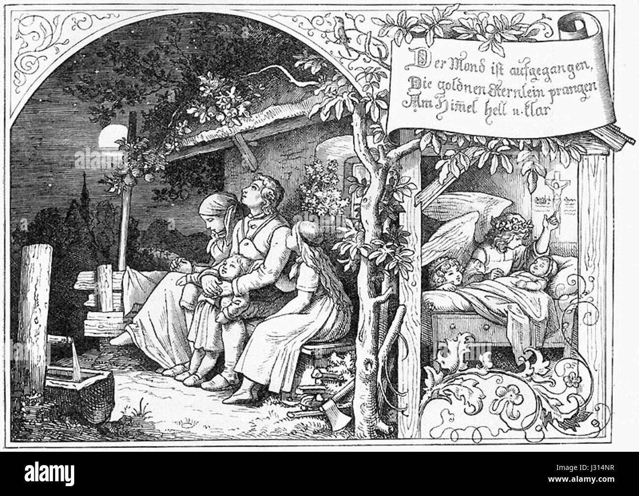 August Gaber Richters „Vaterunser“ ist ein deutsches Gemälde, das sich auf die Darstellung des Gottesgebet konzentriert. Das Werk veranschaulicht das religiöse Thema mit Liebe zum Detail und Ehrfurcht. Stockfoto