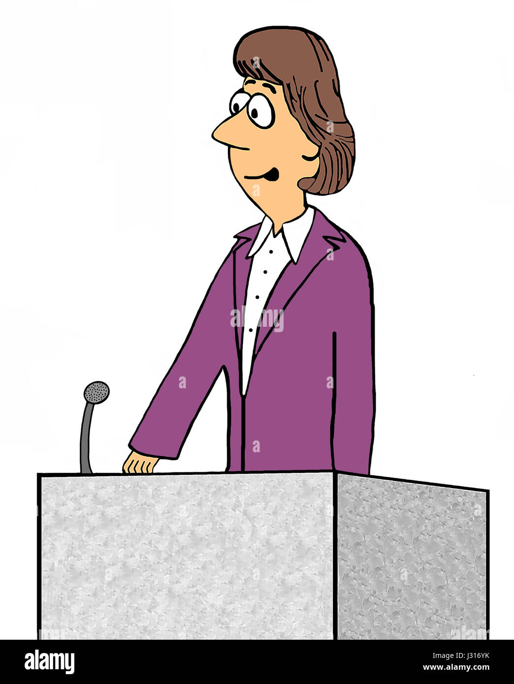 Geschäft Cartoon Illustration referiert Frau auf einem Podium. Stockfoto