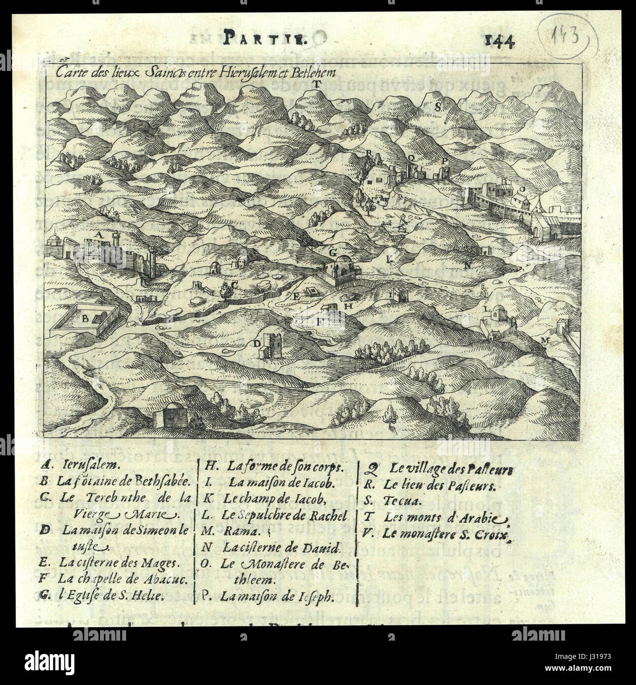 Carte des Lieux Saincts Entre Hierusalem et Betlehem Stockfoto