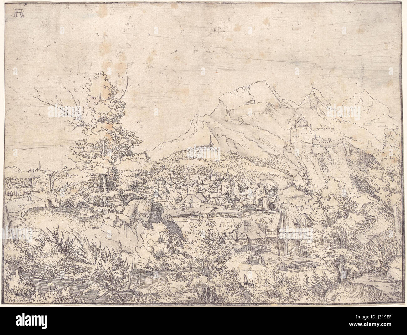 Albrecht Altdorfer - die tolle Landschaft mit Wassermühle (Washington, National Gallery of Art 1978.74.1) Stockfoto