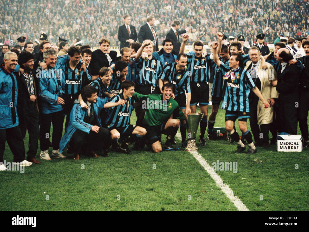 Festeggiamenti Coppa UEFA Inter-Salisburgo 1993-1994 Stockfoto