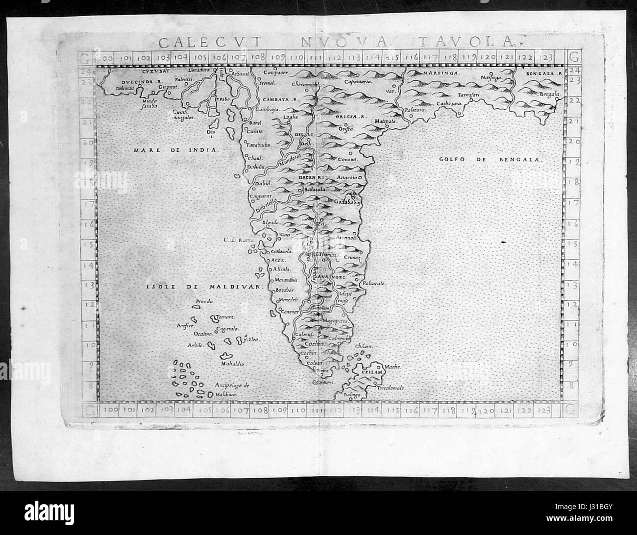 Calecut Nuova Tavola von Girolamo Ruscelli, Venedig, 1574 Stockfoto