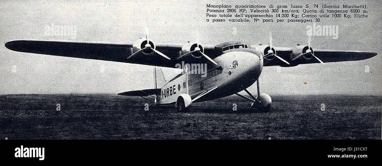 Die Savoia-Marchetti SM.74 war ein italienisches zweimotoriges Transportflugzeug, das in den 1930er und 1940er Jahren hauptsächlich für militärische und zivile Zwecke eingesetzt wurde. Stockfoto