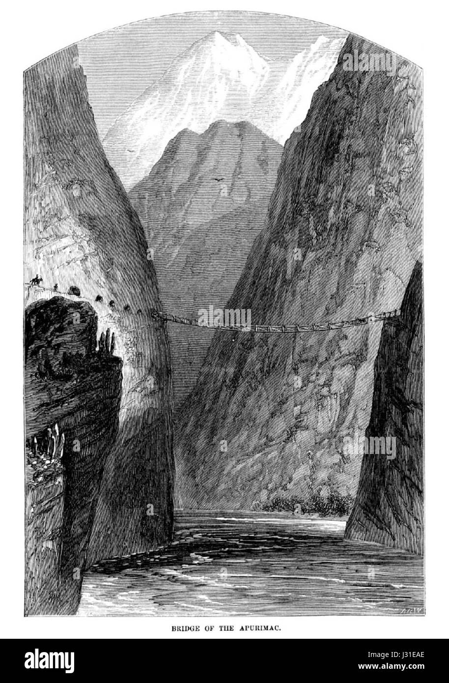 Die *Brücke über den Apurimac* ist eine bemerkenswerte Struktur, die den Fluss Apurimac überspannt, ein wichtiges Naturdenkmal in Peru. Die Brücke ist eine bedeutende technische Meisterleistung in der Region. Stockfoto