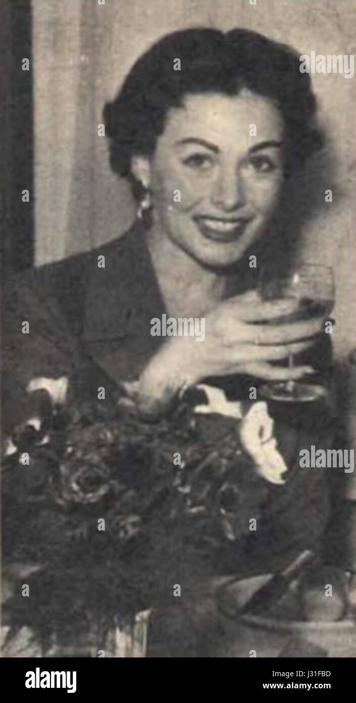 Porträt von Jeanne Crain, einer amerikanischen Schauspielerin, die für ihre Rollen in Hollywood-Filmen der 1950er Jahre bekannt ist und ihre Karriere Mitte des 20. Jahrhunderts zeigt. Stockfoto