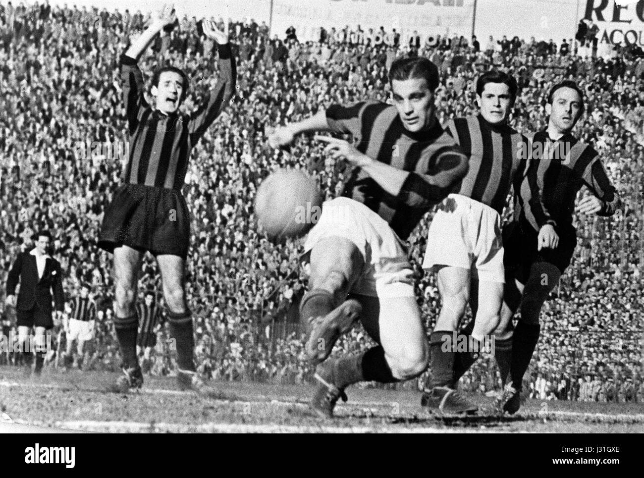 Milan - 1951 - Derby FC Inter Mailand Vs AC Milan - Gunnar Nordahl Stockfoto