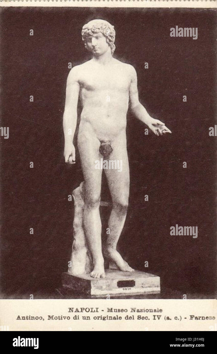 Die Statue von Antinoo Farnese ist eine berühmte römische Kopie eines griechischen Originals. Die Skulptur stellt Antinous, den Liebhaber des Kaisers Hadrian, dar und ist eines der bekanntesten Werke der klassischen Antike. Stockfoto