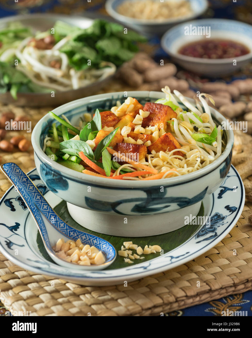 Bún Chay. Vietnamesische Nudelsalat. Vietnam-Essen Stockfoto