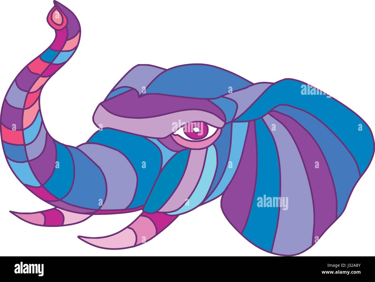 Niedrige Polygon Stil Abbildung von einem Elefantenkopf mit Stamm auferweckt von Seite setzen auf weißem Hintergrund isoliert betrachtet. Stock Vektor