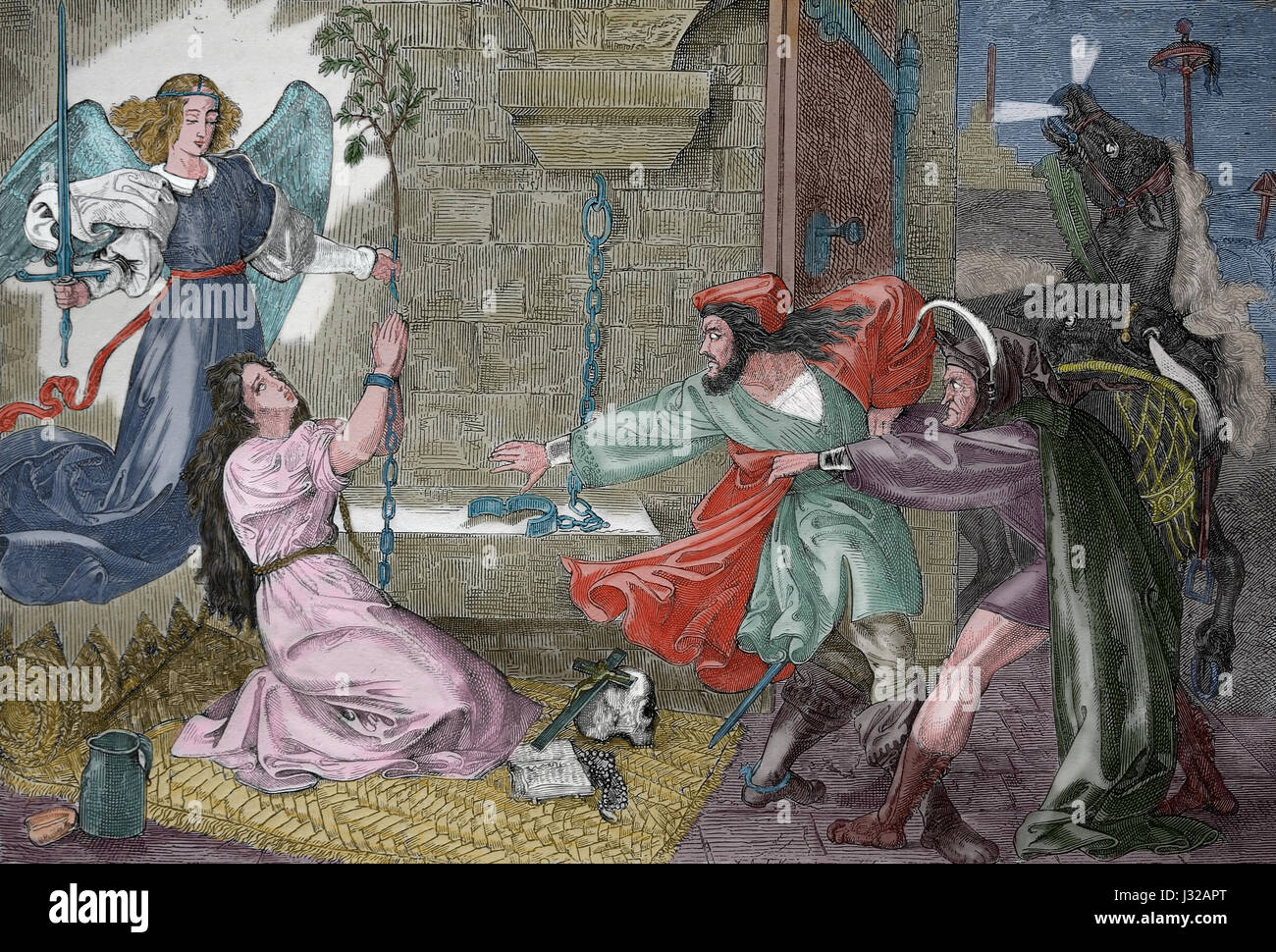 Faust, Gretchen im Gefängnis zu besuchen. Kupferstich von Peter Cornelius, Germna (1783-1867). 1816. Bilder Zu Goethes Faust. Stockfoto