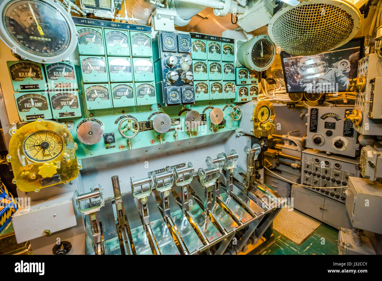 U-Boot-Elektromotor Hebel Stockfoto