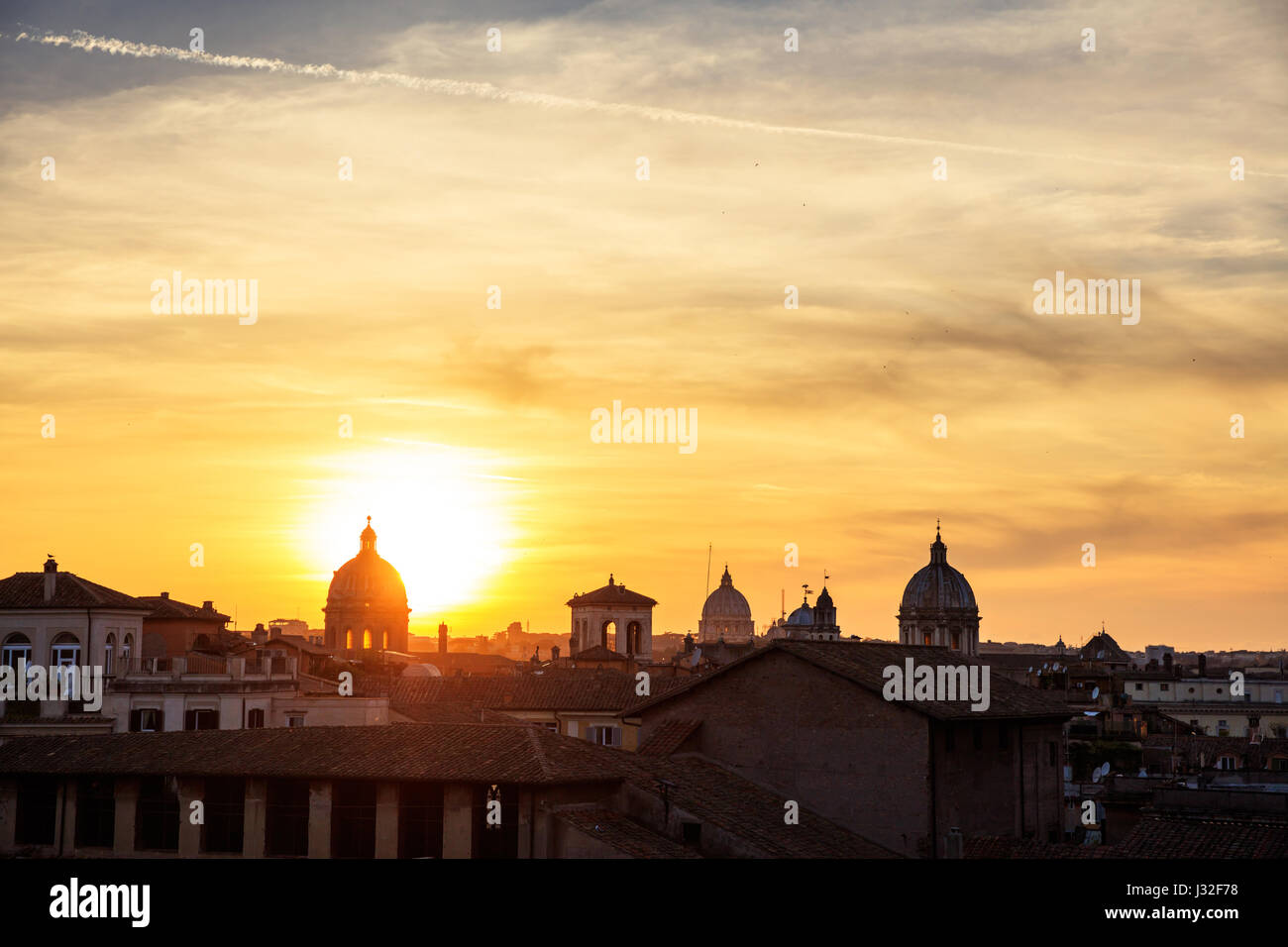 Rom, Italien - Luftbild auf Sonnenuntergang Hintergrund Stockfoto