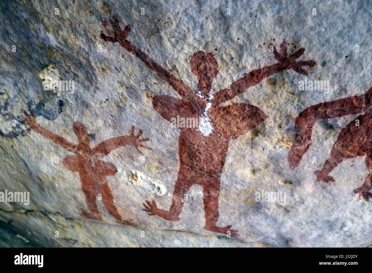 Menschliche weibliche Figuren, Quinkan Rock Kunstgalerie in der Nähe von Jawalbinna, Laura, südlichen Kap-York-Halbinsel, Queensland, Australien. Keine PR Stockfoto