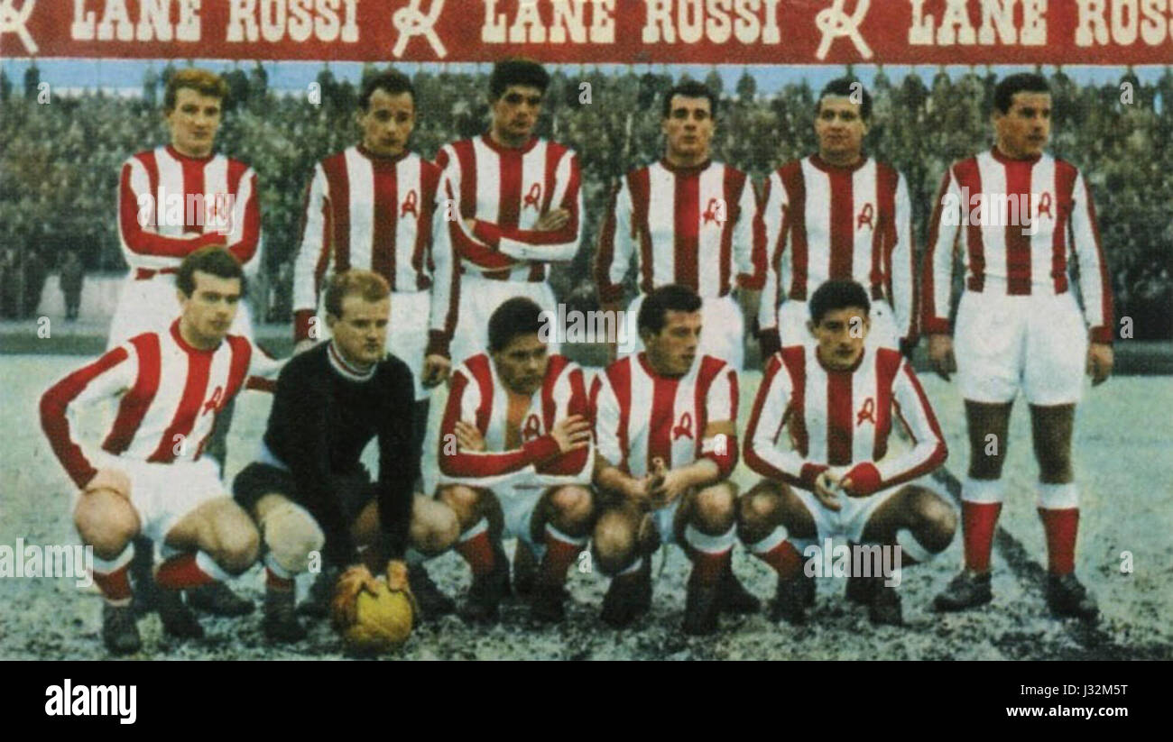 Dies bezieht sich auf die Saison 1953-54 des italienischen Fußballvereins Associazione Calcio Lanerossi Vicenza. Der Verein hatte in dieser Zeit eine aktive Saison in den Fußballligen von Italyâ. Stockfoto