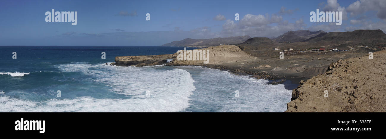 Panorama von La verglichen, Westküste, Fuerteventura, Surfers Paradise, Kanarische Inseln, Spanien Stockfoto
