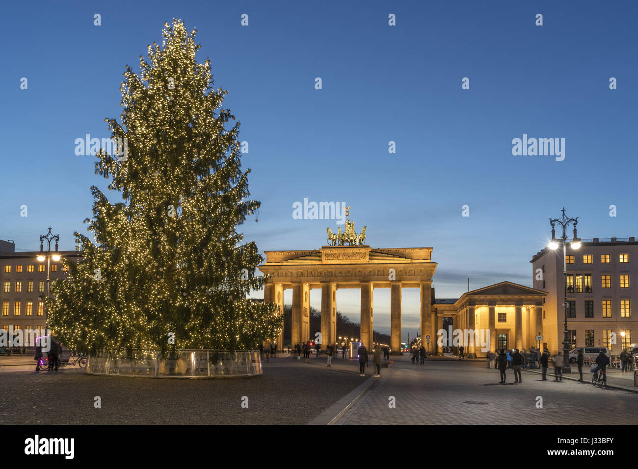 Weihnachtsbaum am Pariser Platz und Brandenburger Tor, Berlin Deutschland Stockfoto