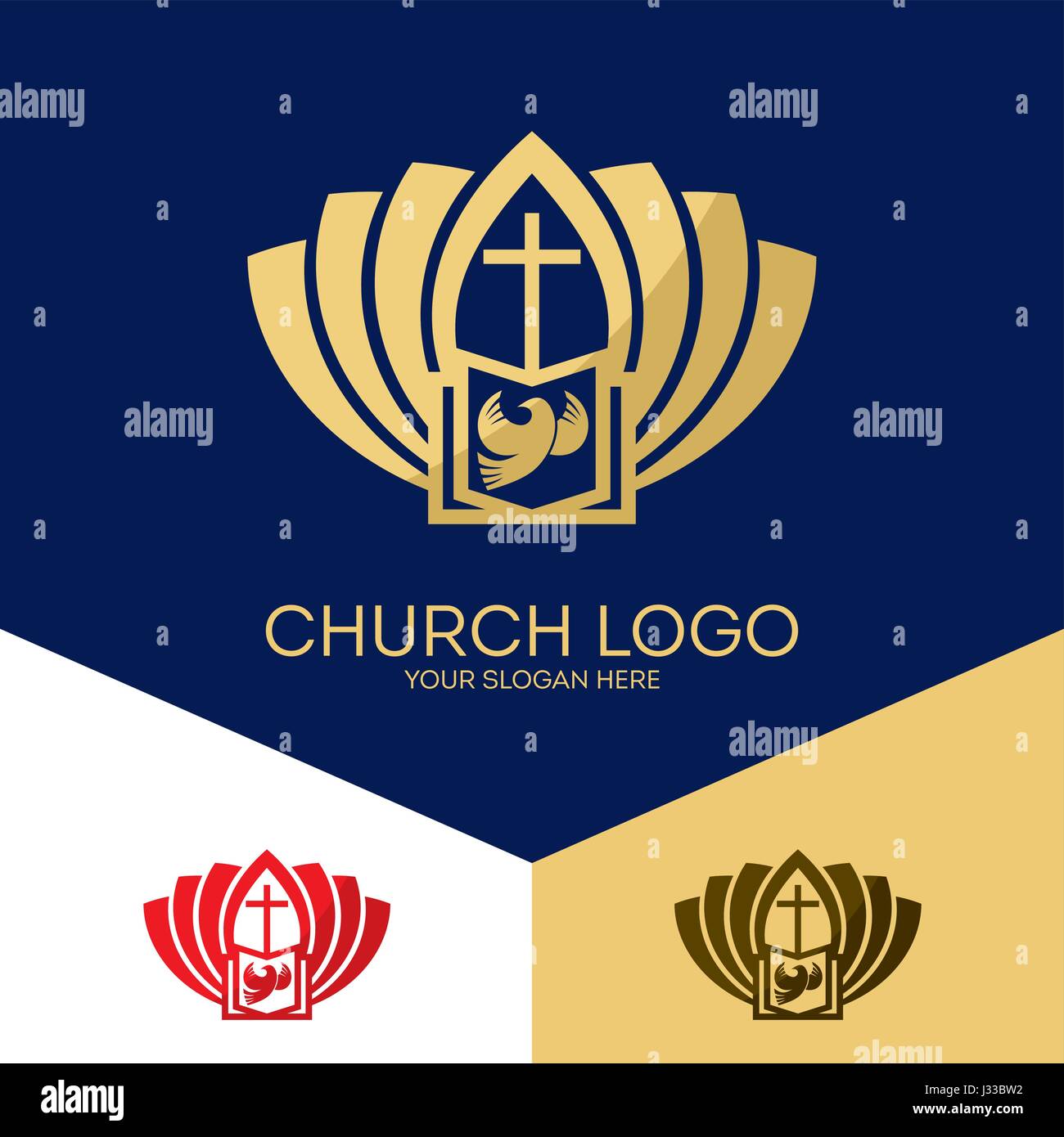 Logo Der Kirche Christliche Symbole Die Bibel Das Kreuz Von Jesus Und Dem Heiligen Geist Stock Vektorgrafik Alamy