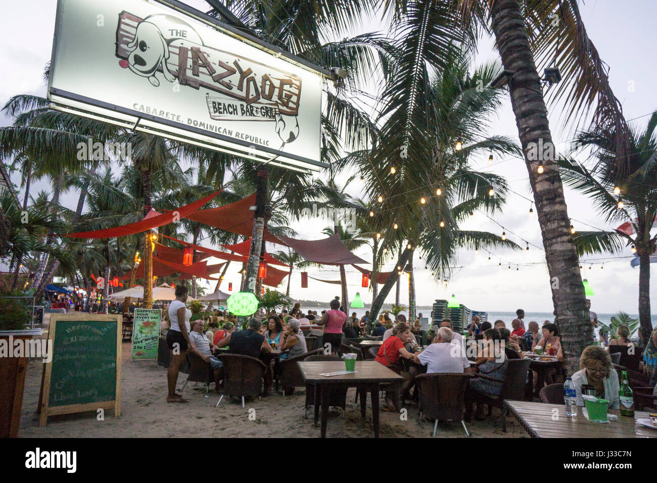 Beach Bar, Cabarete, Dominikanische Republik, Antillen, Caribbean Stockfoto