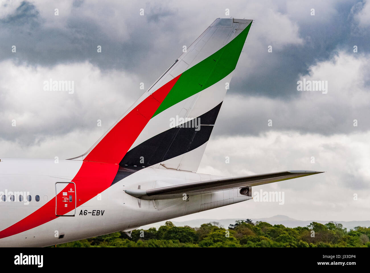 Emiraten Flugzeuge Höhenleitwerk Stockfoto