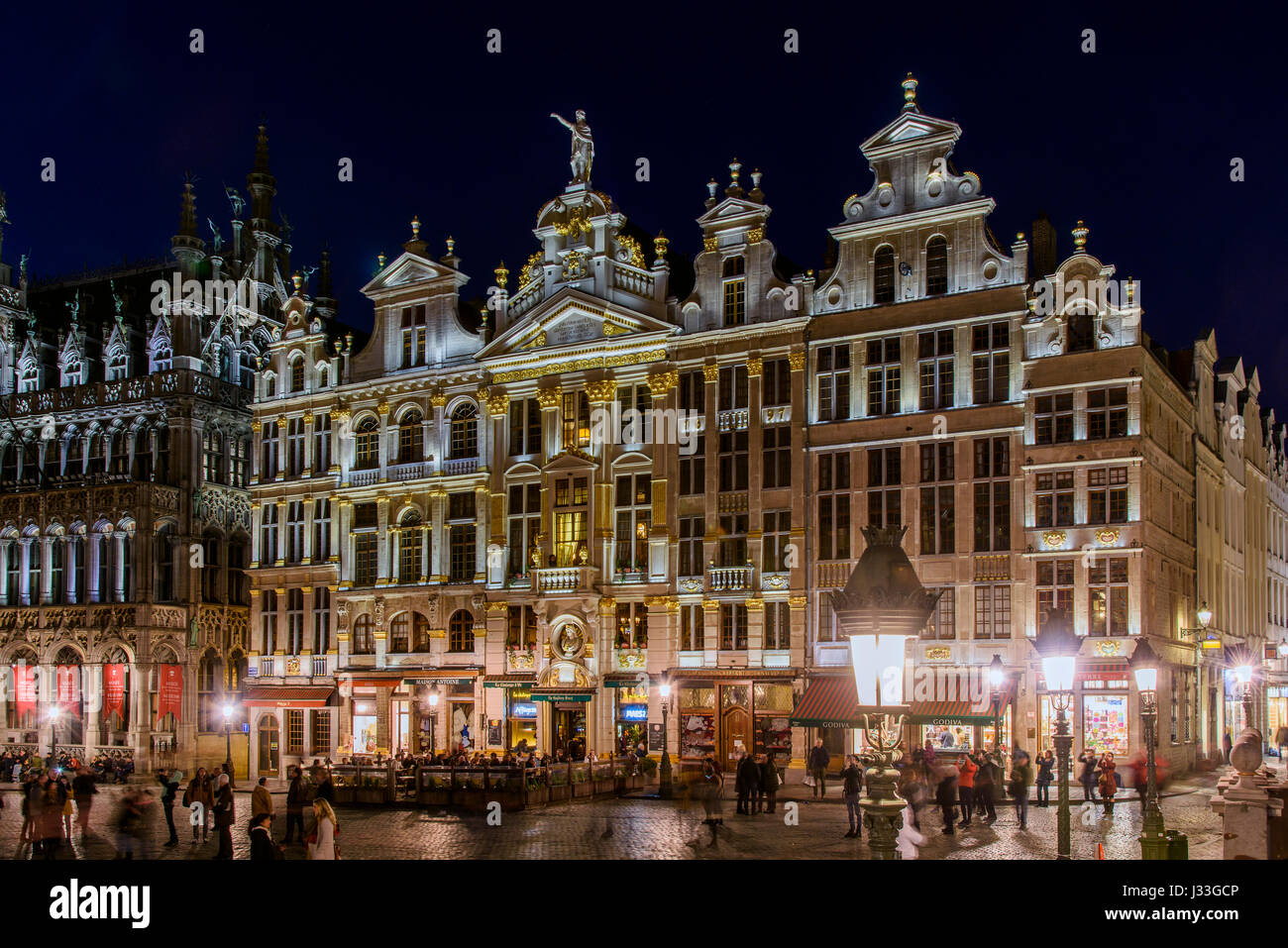 Nachtansicht über Grand Place, Brüssel, Belgien Stockfoto