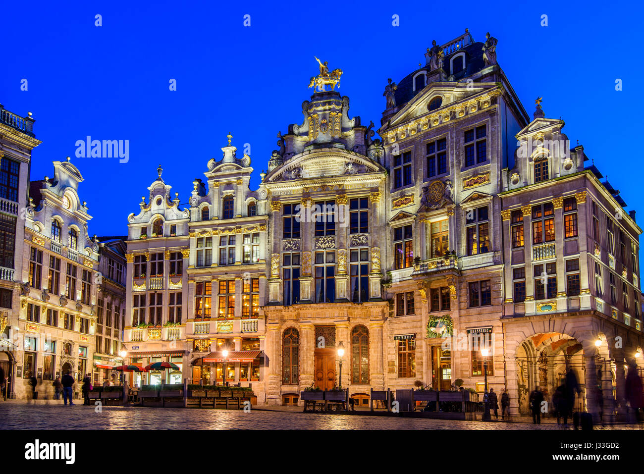 Nachtansicht des Grand Place, Brüssel, Belgien Stockfoto