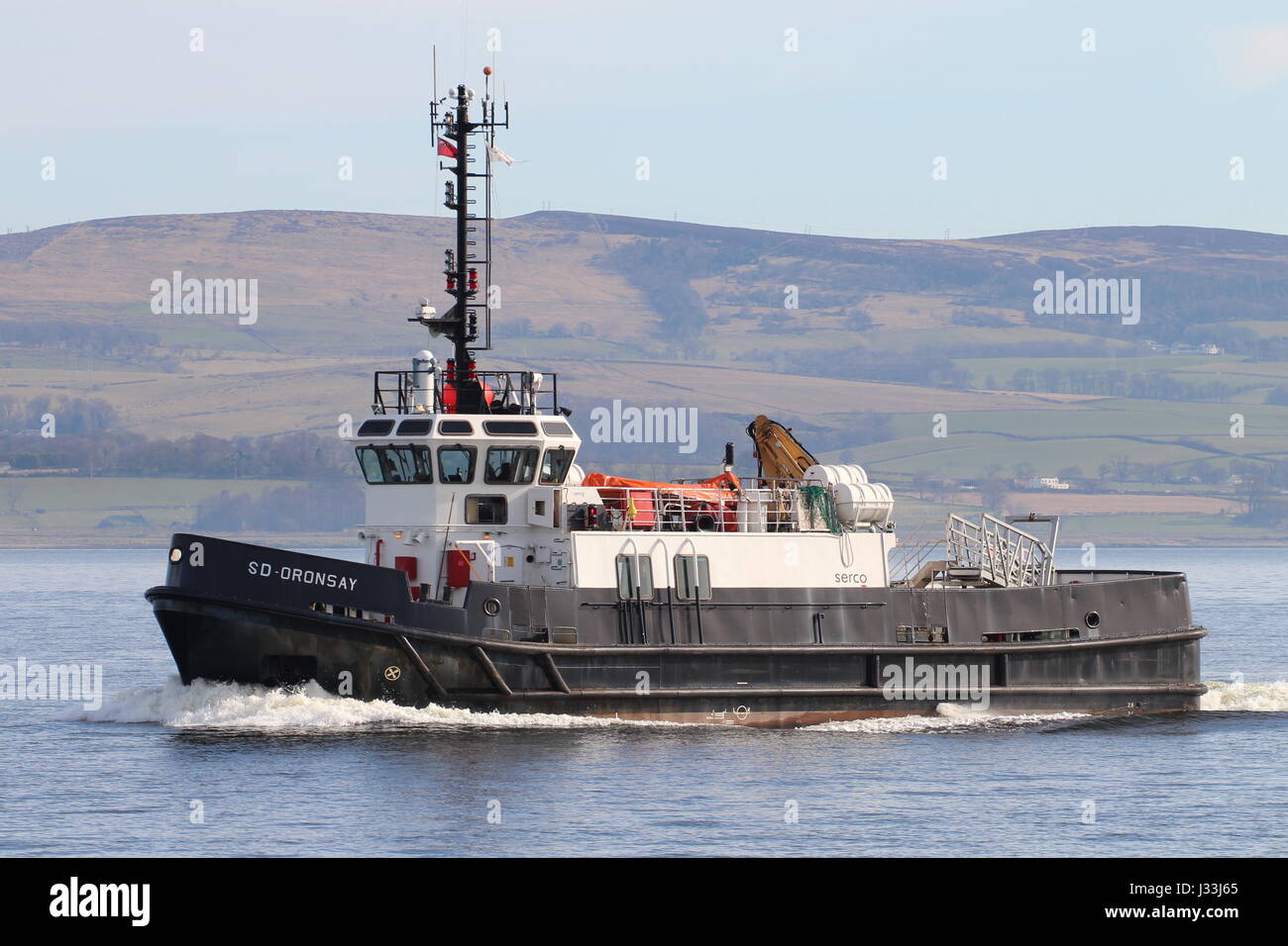 SD Oronsay, liefern eine Oban-Klasse Admiralität Fuhrpark Ausschreibung/Crew Schiff, Pässe Indien Osthafen in Greenock während der Übung Joint Warrior 17-1 Stockfoto