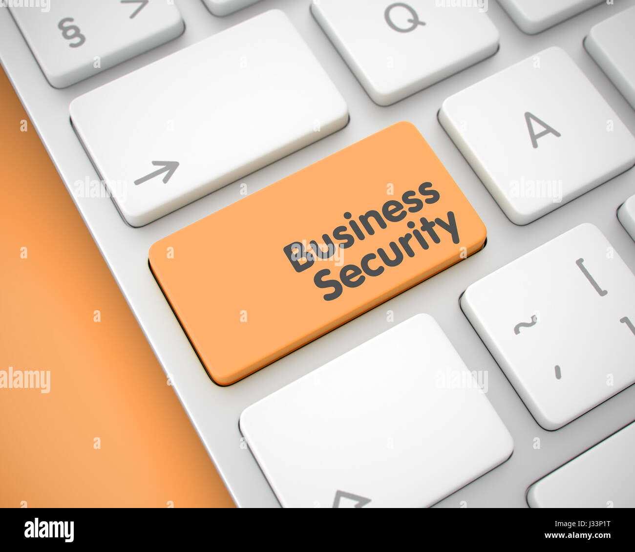 Business Security - Nachricht auf die Schaltfläche "Orange Tastatur". 3D. Stockfoto