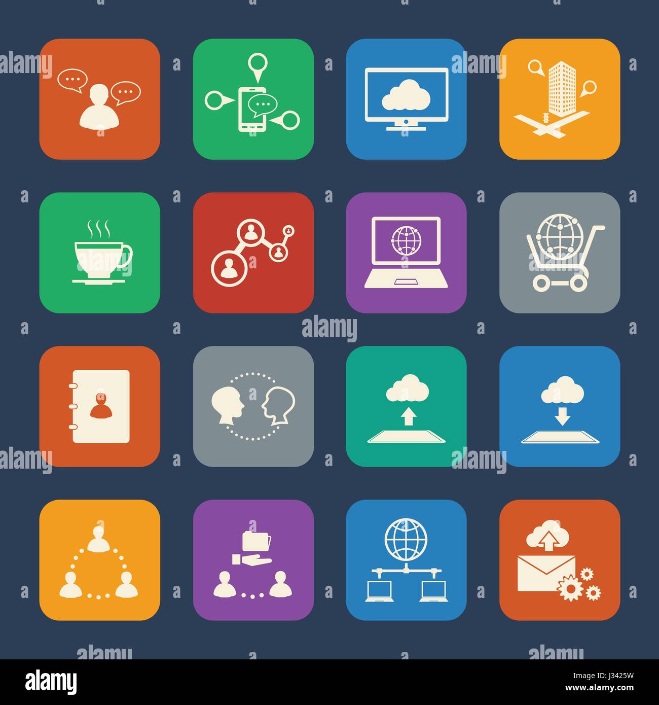Wirtschaft und soziales Netzwerk Icons Set. Flaches Design für die Website und Mobile Anwendungen. Vektor Stock Vektor