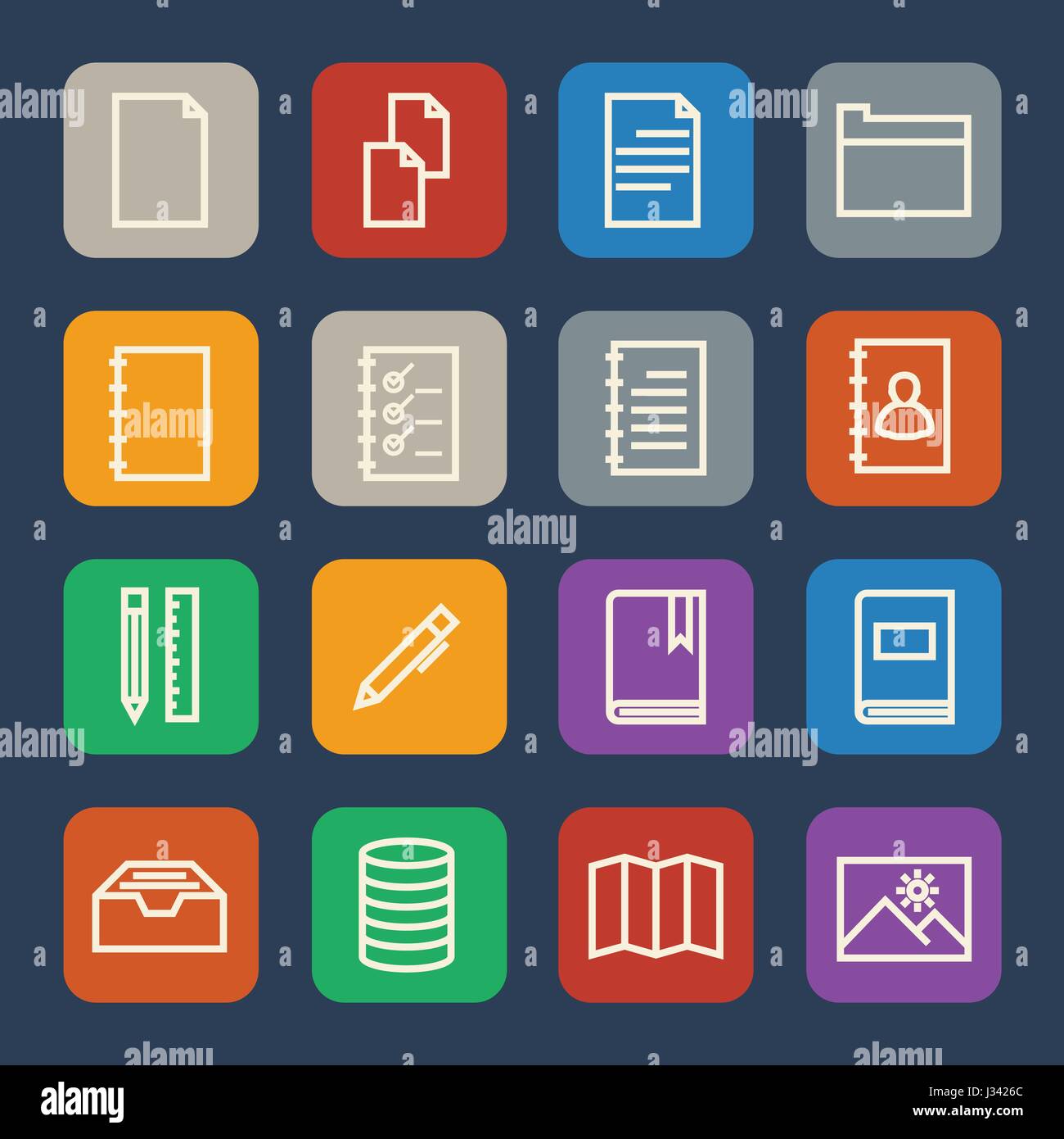 Einfache Dokumente und Bibliothek Icons set für Website und Mobile Anwendungen. Flaches Design. Stock Vektor