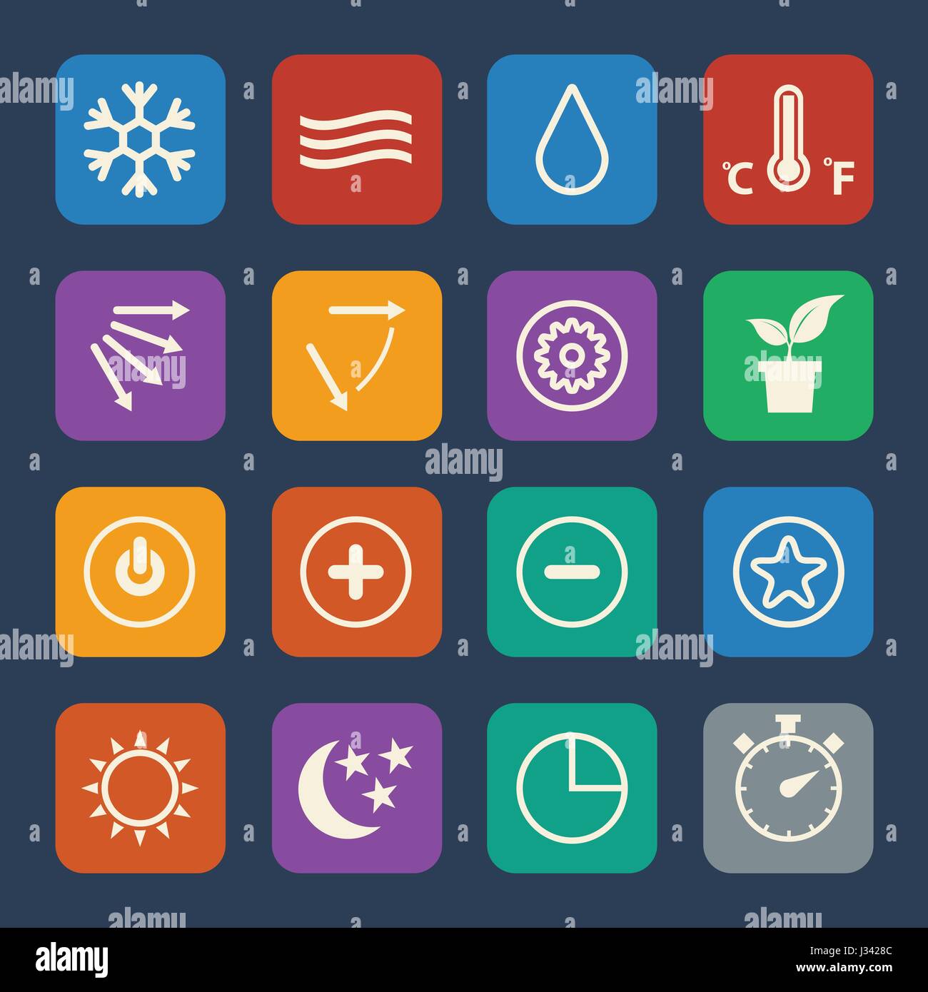 Symbol für eine Klimaanlage. Vektor-Icons set. Flaches Design für die Website und Mobile Anwendungen. Stock Vektor