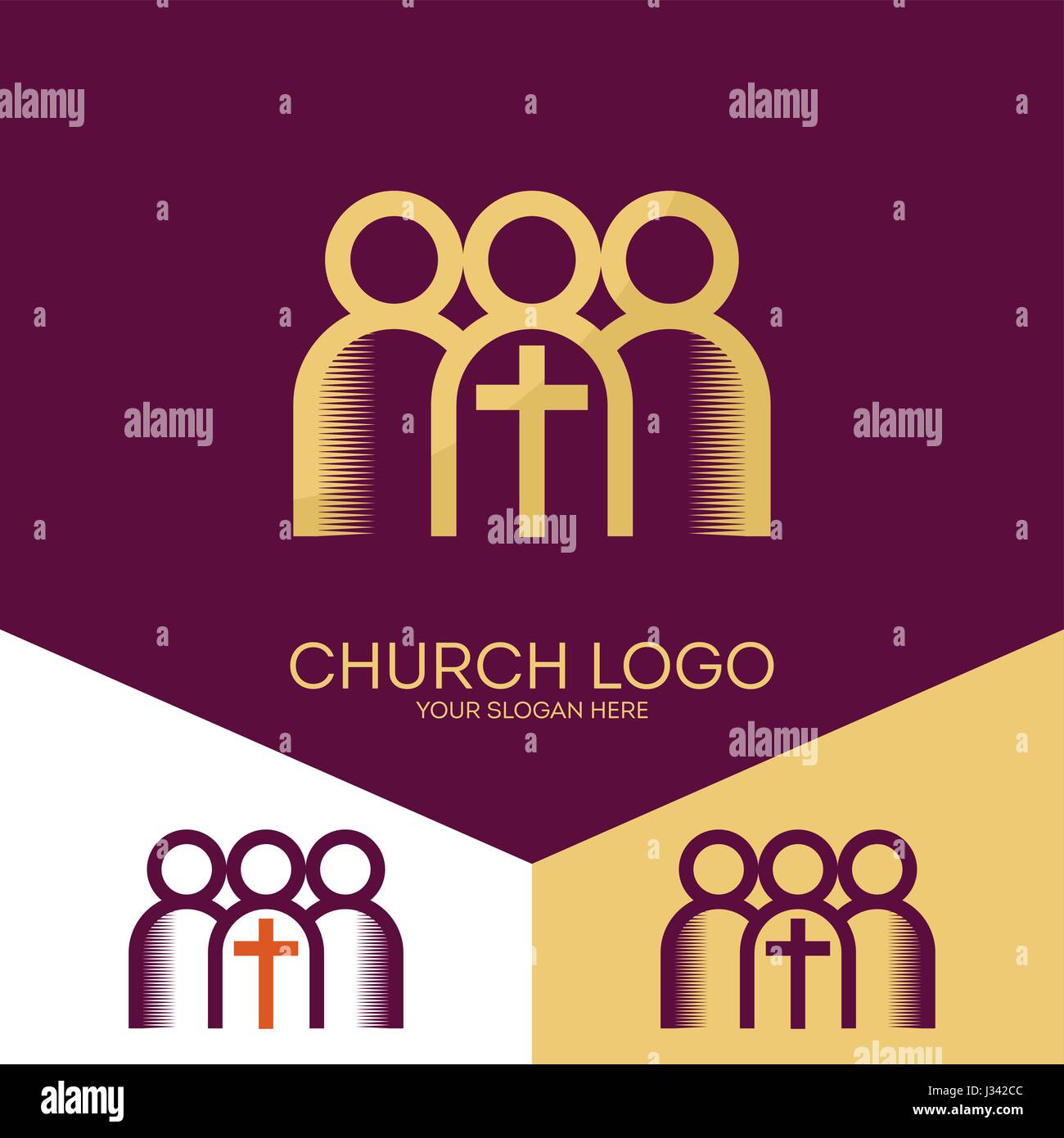 Logo der Kirche. Christliche Symbole. Kirche von Gott, dem Herrn Jesus Christus treu. Stock Vektor