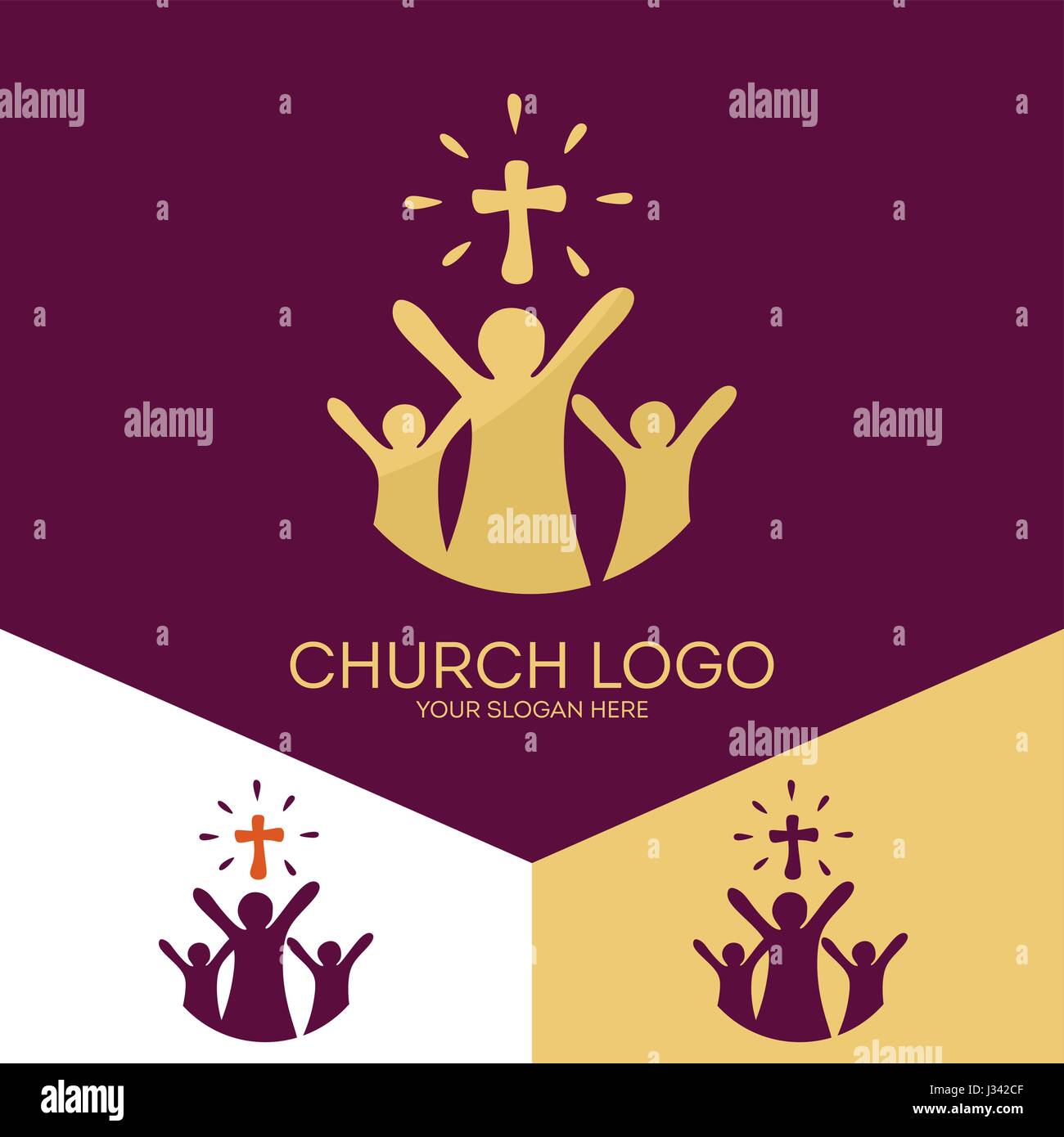 Logo der Kirche. Christliche Symbole. Kirche von Gott, dem Herrn Jesus Christus treu. Stock Vektor