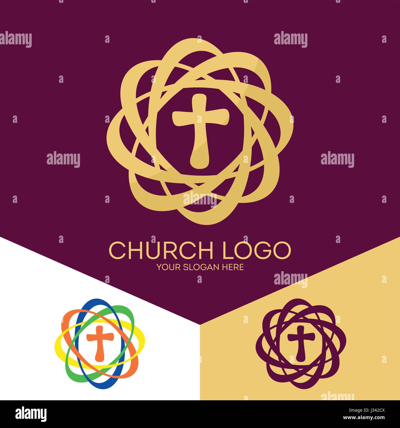 Logo der Kirche. Christliche Symbole. Das Kreuz Jesu Christi. Stock Vektor