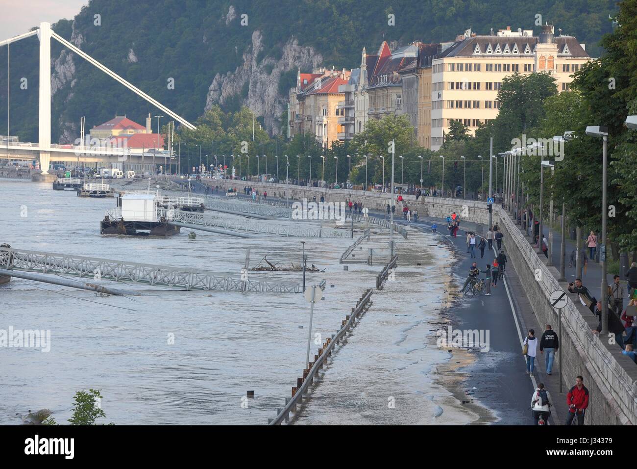 Überfluteten Budapester Straße Stockfoto