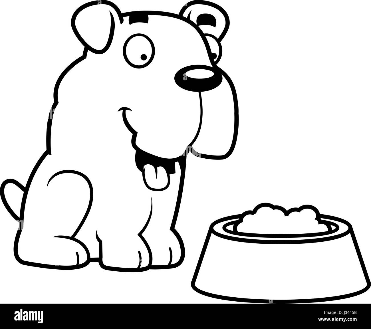 Ein Cartoon Illustration eine Bulldogge mit einer Schüssel essen. Stock Vektor