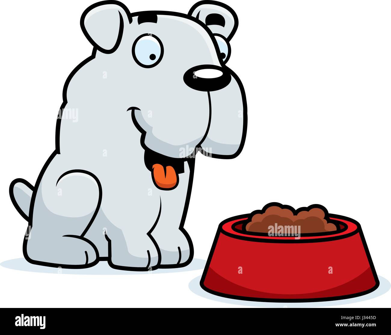 Ein Cartoon Illustration eine Bulldogge mit einer Schüssel essen. Stock Vektor