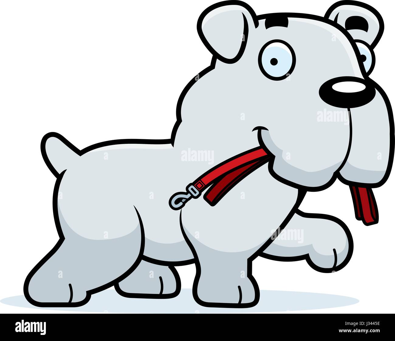 Ein Cartoon Illustration eine Bulldogge zu Fuß mit der Leine in den Mund. Stock Vektor