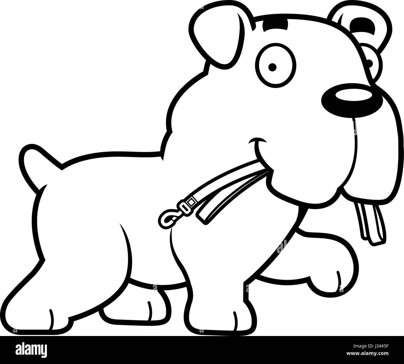 Ein Cartoon Illustration eine Bulldogge zu Fuß mit der Leine in den Mund. Stock Vektor