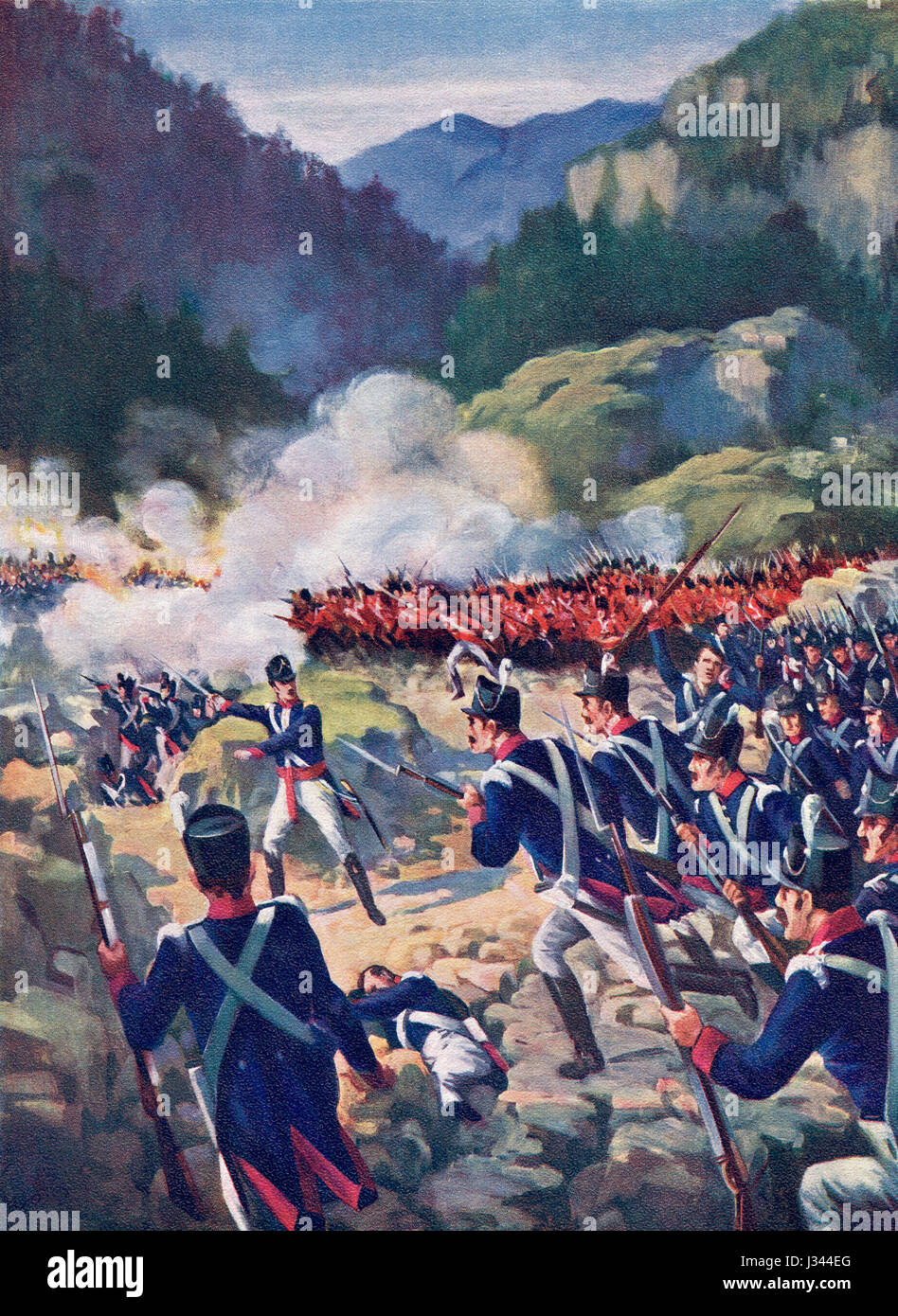 Die Schlacht von Buçaco, Serra do Buçaco, Portugal, 1810.  Hutchinson Geschichte der Nationen veröffentlichte 1915. Stockfoto