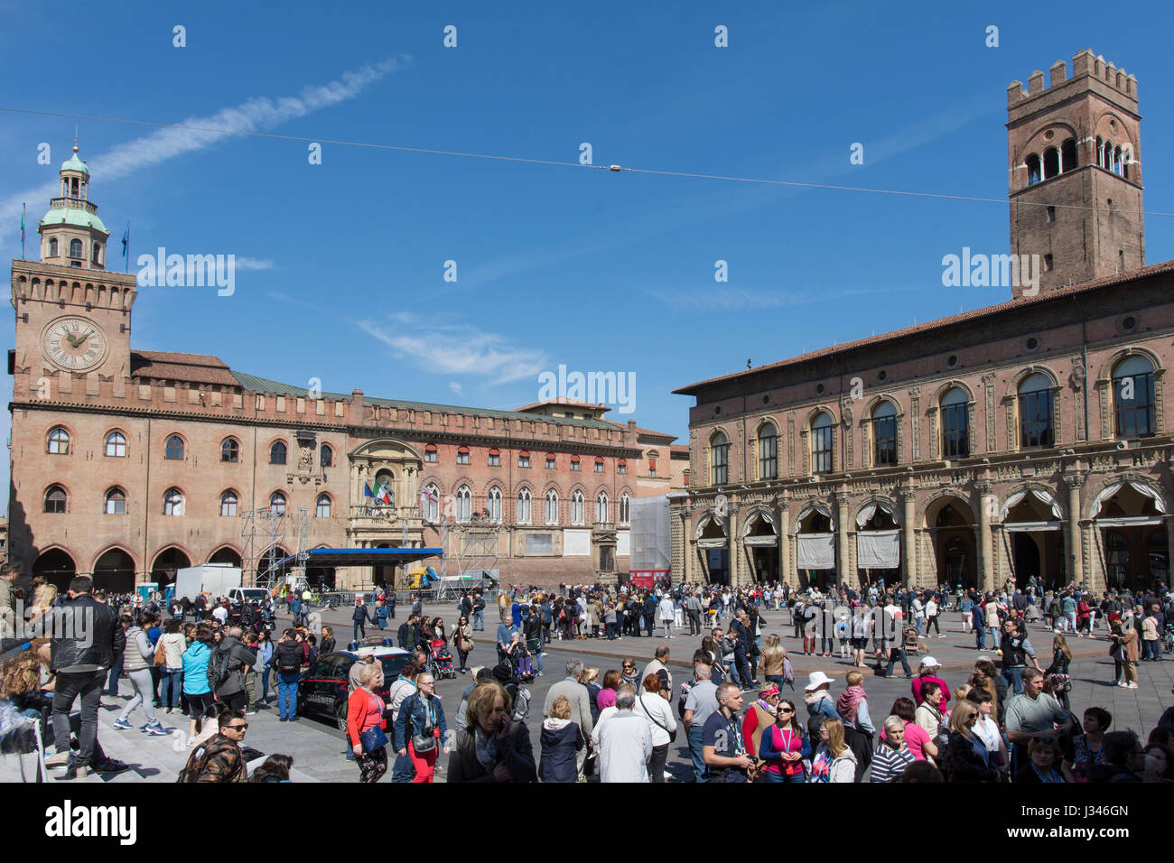 Piazza Maggiore in Bologna Stockfoto