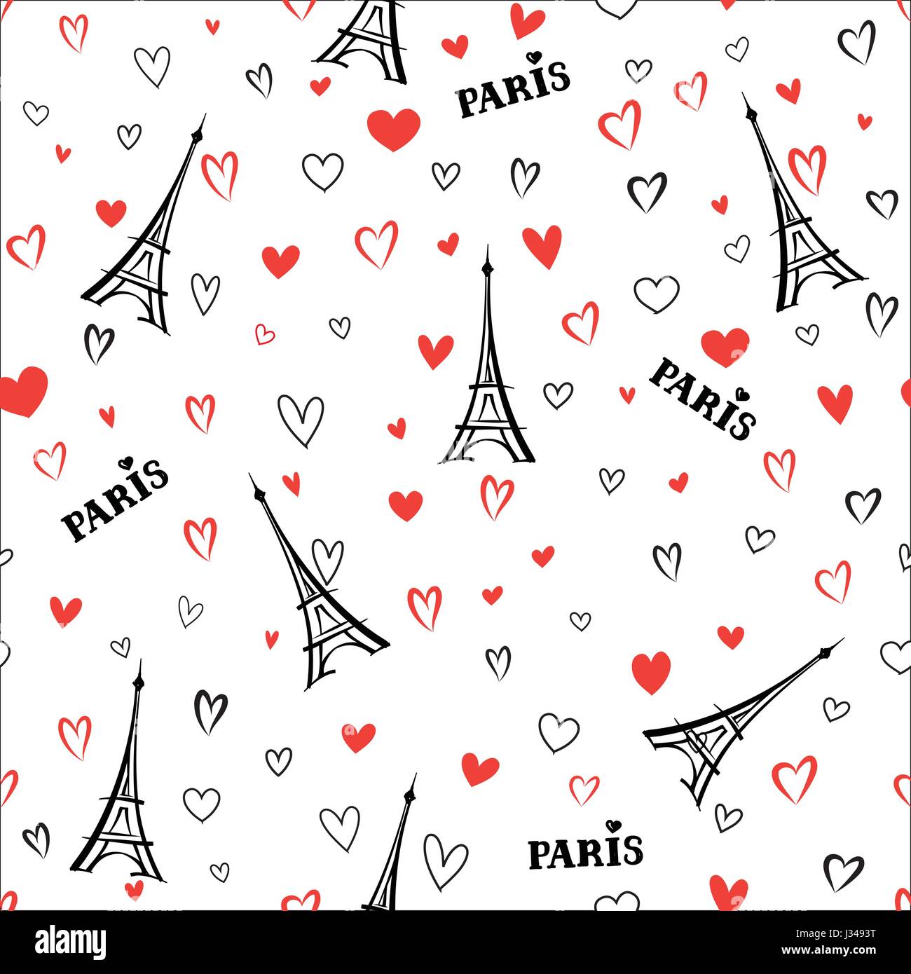 Reisen Frankreich nahtlose Muster. die Stadt paris Ferienhäuser Tapete. Französische Wahrzeichen Hintergrund. Liebe Herz nahtlose Muster Stock Vektor