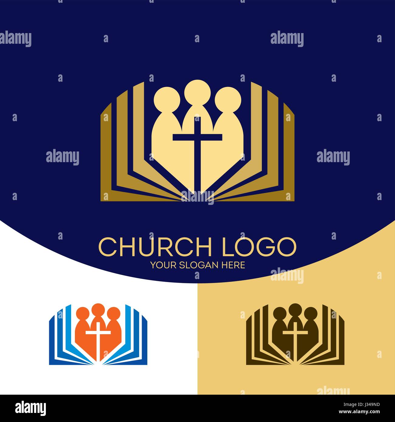 Logo der Kirche. Christliche Symbole. Christliche Symbole. An den Herrn Jesus Christus und die Bibel glauben. Stock Vektor