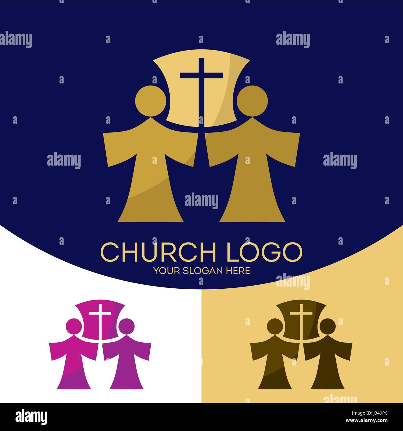 Logo der Kirche. Christliche Symbole. Christliche Symbole. An den Herrn Jesus Christus und die Bibel glauben. Stock Vektor