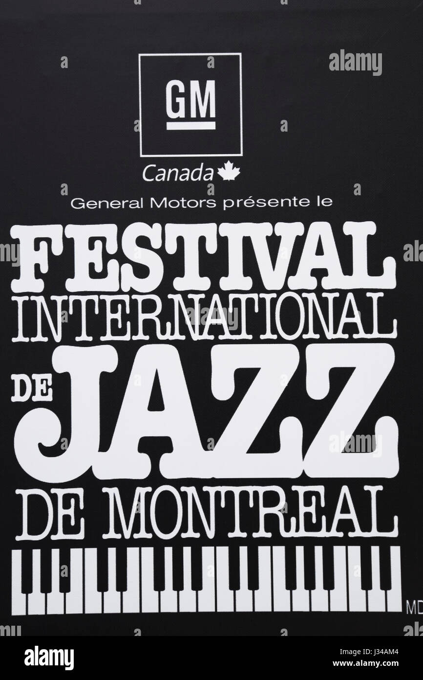 Nahaufnahme der Montreal International Jazz Festival Logo, Montreal, Quebec, Kanada Stockfoto