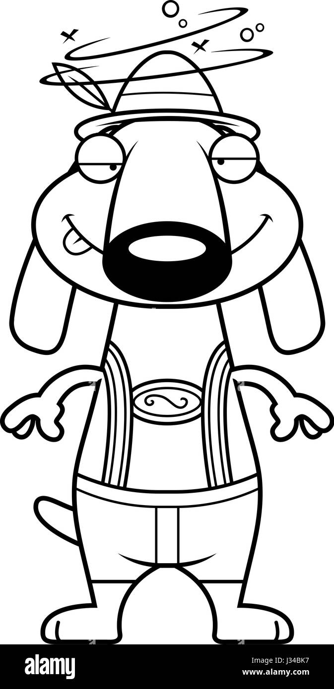 Eine Karikatur Illustration eines Dackels in Lederhose suchen betrunken. Stock Vektor