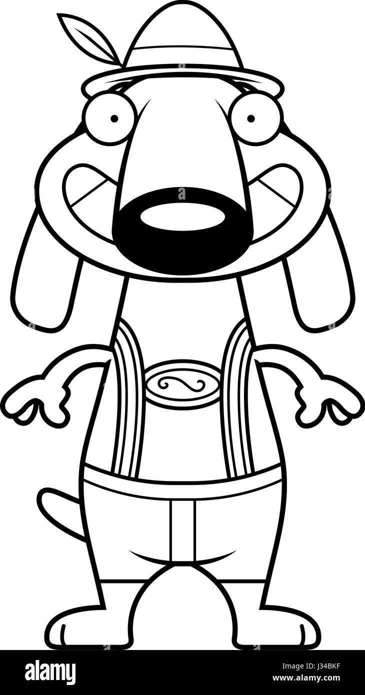 Eine Karikatur Illustration eines Dackels in Lederhose suchen glücklich. Stock Vektor